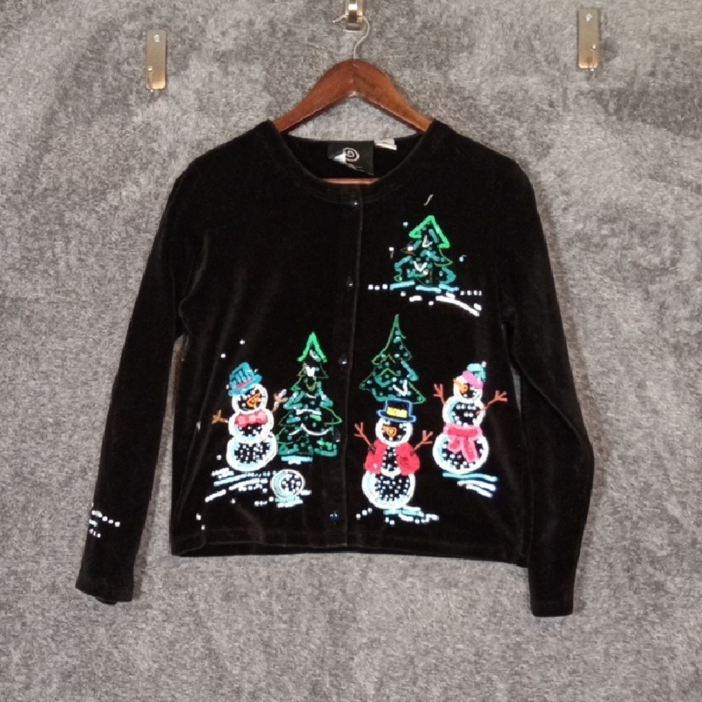 Micheal Simon Event Snowman Chridtmas Sweater Velvet Button Down Small - Picture 3 of 11